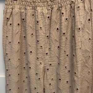 Chic Beige Embroidered Wide Leg Pants
